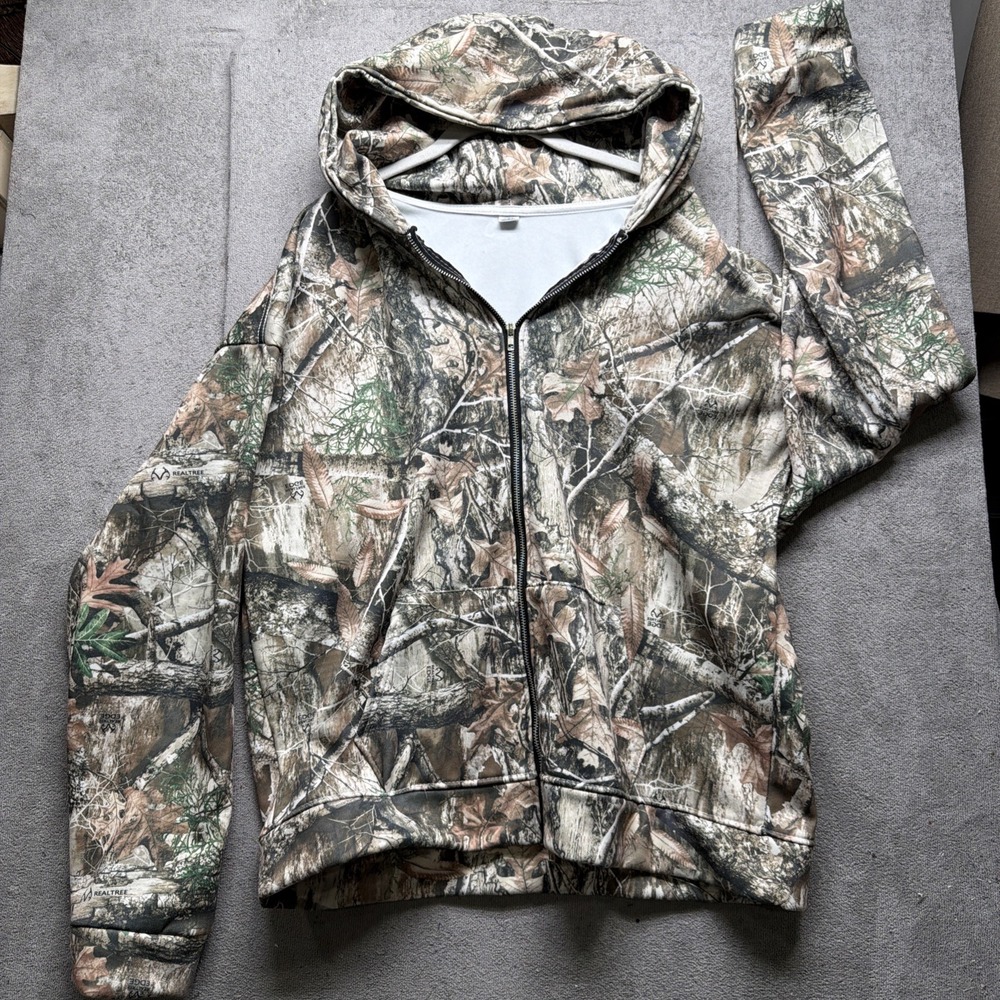 Hunting Jacket Realtree Edge Camo Full Zip Fleece Lined Hooded Mens Cold Weather